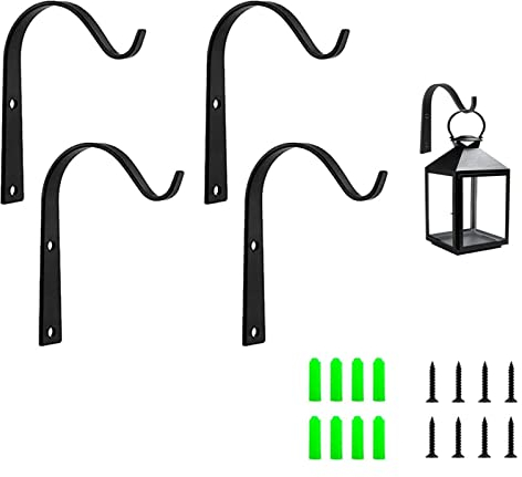 4 Stück Pflanzenhalterung Eisen Wandhaken, Blumenampel Wandhalter Haken, Garten Eisen Wandhaken, Hängende Pflanzenhalterung mit Schrauben, für Blumenkörbe, Hängekörbe, Laternen, Vogelhäuschen(Schwarz)