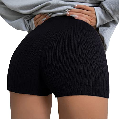 LOIJMK Kurze Hosen Damen Sommer Strick Shorts Elastisch Gym Shorts Temperament Hotpants Atmungsaktiv Sweatshorts Bequem Sport Shorts Trendy Boxershorts Schlafshorts Weiche MMA Shorts