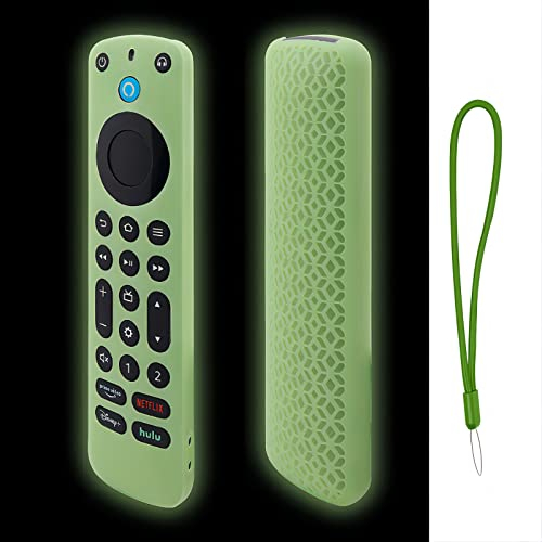 KNOXS Silikon Schutzhülle Kompatibel mit Alexa Voice Remote Pro, Stoßfeste,rutschfest,staubdichte Leichte Silikon-Fernbedienung Hülle Case (Grün Leuchtend)