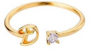Buchstaben Ringe Frauen Gold Ring mit Buchstaben Verstellbar Ring Damen Offener Rings Initial Buchstabe A-Z Ring mit Namen Modeschmuck Damenring Minimalistisch Stapelbare Ringe Geschenk für Frauen (D)