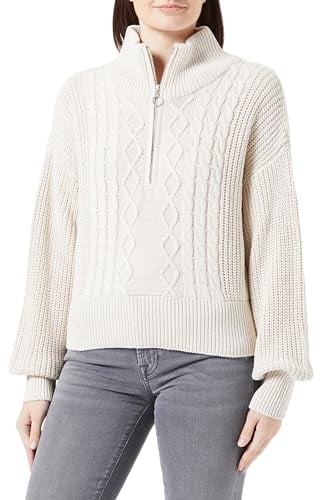 ONLY Damen Strickpullover ONLDoritta Cable Zip High Neck Pulli mit Kragen 15306911 Pumice Stone M