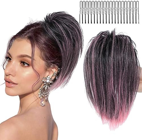 Moño Postizos de Pelo Natural, Moños Postizos, Moño Postizo Desordenado, Moños Postizos de Pelo con Pinza, Coleteros Pelo Natural Ondulado Sintética, Moño Postizo Rizado Elástico Coletero Pelo