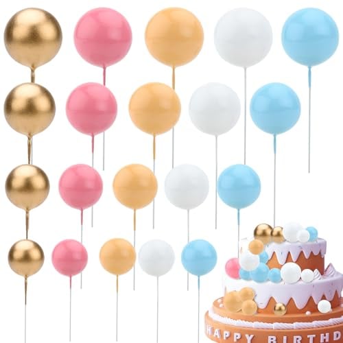 40 Pcs Round Ball Cake Toppers, Flower Cake Toppers Decorations,Round Foam Cake Decorations,Round Ball Cake Toppers Mini Balloon Cake Toppers,Ball Cake Topper Decorations(Five colors)