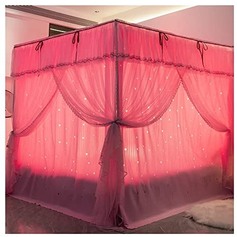 KAZUP Betthimmel, Betthimmel für 2 m breite Betten, kreativer Licht- und Schatten-Bettvorhang und Bettmarkise, staubdichtes Moskitonetz mit Stützstange (Farbe: Rosa, Größe: 2 x 2,2 x 2 m)