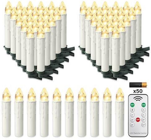 Froadp LED Kerzen mit Fernbedienung Timerfunktion und Batterie Flammenlose Weihnachtskerzen Kabellos Warmweiß LED Lichterkette IP44 Kerzenlichter für Weihnachtsbaum Hochzeit Partys (50 Stück)