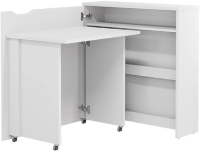 Homlando Lenart Work Concept Slim CW-02L - Ausklappbarer Schreibtisch mit Regalen - Linke Seite - Arbeitsfläche Tischplatte 79 cm - Intelligentes Home Office (Weiß)