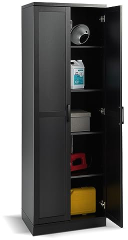 GIANTEX Meuble de Rangement à 5 Niveaux, Armoire de Stockage Haute avec 2 Portes, 2 Étagères Réglables, Base Surélevée, Charnières, Buffet Vaisselier Placard Moderne pour Salon Cuisine Chambre (Noir)