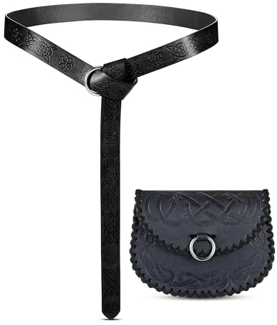 LEIFIDE Mittelalterliche Wikingergürtel, Ledergürtel, PU-Leder, Wikingergürtel für Retro, Mittelaltertasche, Seitenpackung, Renaissance-Zubehör, 2 Stück, Schwarz, Einheitsgröße, Halbkreis