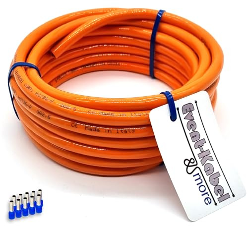 Event-Kabel & more PUR-Leitung orange H07BQ-F 3x2,5mm2 Polyurethanleitung, Baustellenkabel, Industriekabel für den Außenbereich 5-100m inkl. 10x 2,5mm² Aderendhülsen (15 Meter)