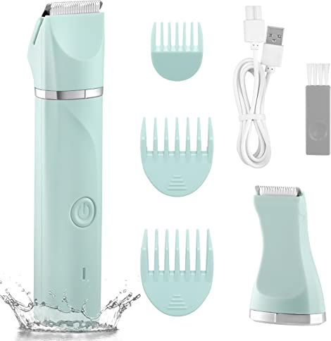 2 en 1 Rasoir Electrique Femme, Sans Douleur Tondeuse Femme Intime,Rechargeable Rasoir Femme Electrique, Tondeuse bikini femme,Lames en céramique,IPX7 utilisation humide et Sèche