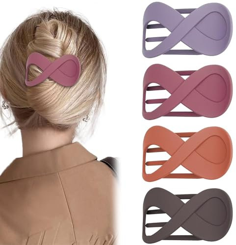 4 Pcs French Concord Flat Hair Clips, 3.35 Inch Curved Hair Claw Alligator Hair Clips Volume Strong Hold Banana Barrettes Hair Clamps Jaw Clips for Women (Matte)