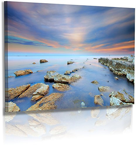 Premium - Leinwand - Landschaftsbilder - Naturbilder - Bild - Kroatien - Strand - Meer - Felsenküste - Sonnenuntergang - Steine - Wandbilder XXL - Leinwandbild - Leinwandbild (60 cm x 40 cm)