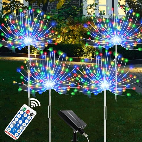XRR Solarlampen für Außen, 4 Stück 120 LED Feuerwerk‑Pusteblume,8 Lichtmodi mit Fernbedienung,wetterfest,Wetterfest Pusteblume Solarlampen für Balkon Terrasse Blumenkästen Hof Deko