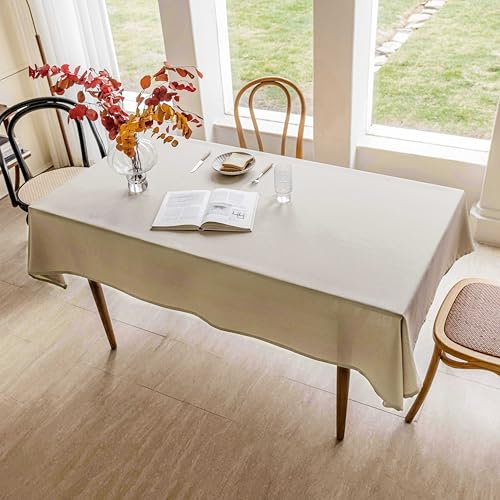 Home Brilliant White Linen Tablecloth Wipe Clean, Washable Waterproof Table Cloth for Indoor Outdoor Use, Dust-Proof Table Protector for Kitchen Table, Light Linen, 140CM x 183CM