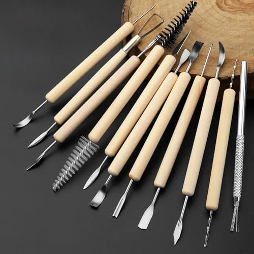 Alckijy Set di 11 Pezzi per Ceramica, Strumento per Argilla, Strumento per Modellare, Strumenti per scolpire l'argilla polimerica, Strumento per Ceramica, Strumento per Ceramica,Lunghezza 16 cm~20 cm
