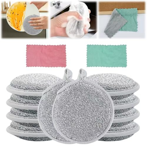 JRJRN 10 Stück Non Scratch Wire Dishcloth, Reinigungsdraht-Geschirrtücher, Mehrzweck Draht Geschirrtücher für Nass Trockenreinigung, Wiederverwendbar Topfreiniger Putzlappen mit Tüchern für Die Küche