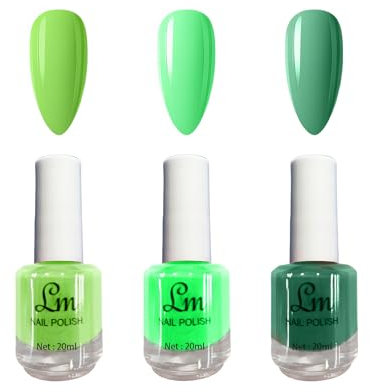 Nail Polish Set - 3 Color Varnish, Quick Dry & Long Lasting, Dark & Light Green, DIY Nail Art at Home, No UV, 20ML (Green, One Size)
