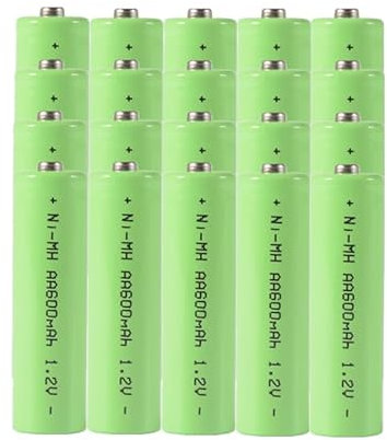 HUBATS Lot de 20 piles rechargeables Ni-MH AA 600 mAh 1,2 V pour lampes de jardin, télécommandes, jouets