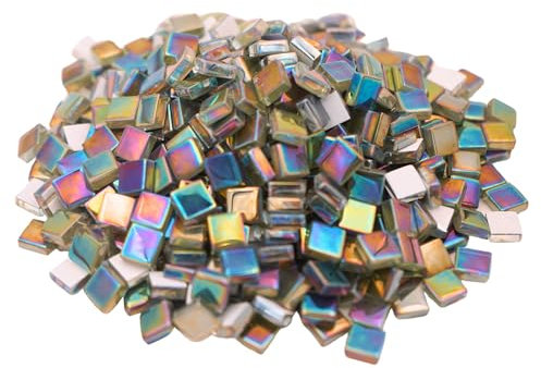 Yuvori 0,5 kg quadratische Kristall-Mosaikfliesen 1 cm DIY für Badezimmer, Wohnzimmer, Küche, Balkon (irisierendes Grau)