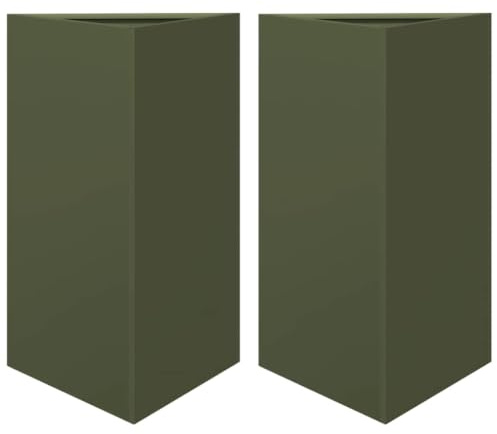 vidaXL Fioriere 2 pz Verde Oliva Triangolari 50x43x75 cm in Acciaio, fioriera, fioriera da Patio, Vaso Fiori da Esterni, fioriera da Esterno