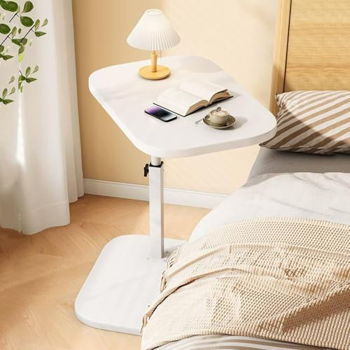 Leomix Table d'appoint de canapé à Hauteur réglable, Table à Plateau pivotant à 360 °, Table de Chevet pour Ordinateur Portable, pour Salon, Cuisine, Chambre à Coucher,D