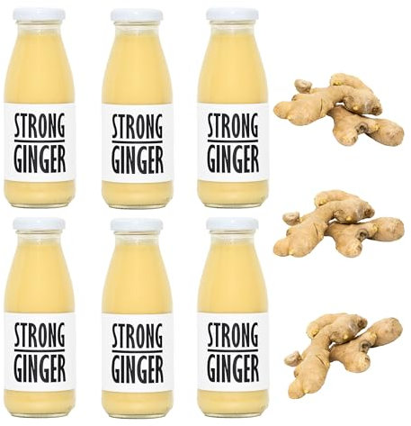 PRESSUICE Fresh Strong Ginger Juice not from concentrate - 6 bottles pack x 240 ml Vege Juices NFC - Pressed Ginger Semi Sweet Drink - No added Sugar - Natural Sugar Free Press - Soft drinks