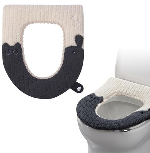 Bncxdc Heated Toilet Seat, Toilet Seat Warmer with Handle, Cat Painted Toilet Seat Covers, Toilet Seat Covers Washable, Universal Toilet Seat Cover (Black)