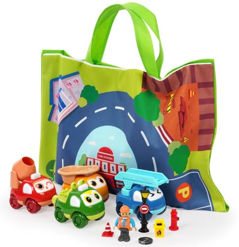 Aolso Petite Voiture avec Sac de Rangement, 11 Pièces Jouet Voiture pour Enfants, Jeux Voiture Enfant 1 2 3 Ans, Enfant Jouet Voiture Jeux Éducatifs, Cadeau pour Bebe Garçons Filles