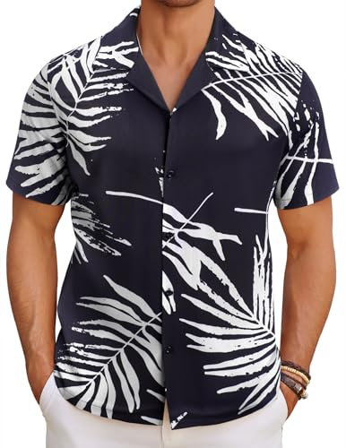 COOFANDY Men's Hawaiian Shirts Short Sleeve Casaul Summer Shirt Holiday Beach Cuban Floral Shirts Tropical T-Shirts for Men Silhouette Leaves C L