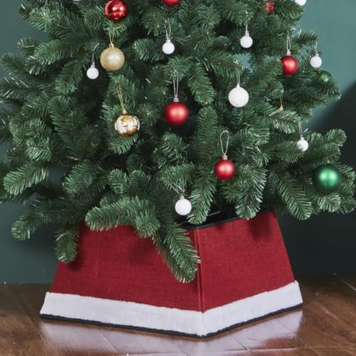 Taylor & Brown Christmas Tree Skirt Square Stand Base Xmas Natural Folding Collar Basket Cover Decoration Tidy Home Decor 48 x 48 x 25cm, Red with White Snow Trim