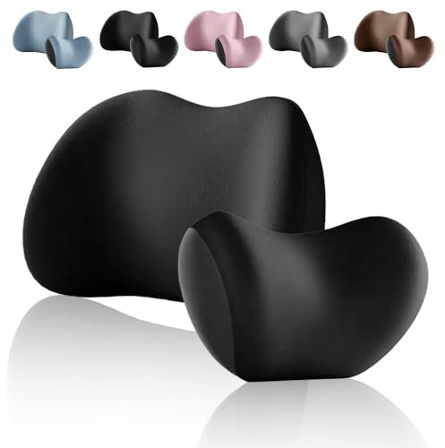 GMTEO Autositze Kopfstütze und Lendenkissen, 2025 Neu Memory Baumwolle Sitzkissen Auto Lendenwirbelkissen, Auto Zubehör Rückenstützkissen und Nackenkissen (Schwarz, Kopfkissen + Hüftkissen)