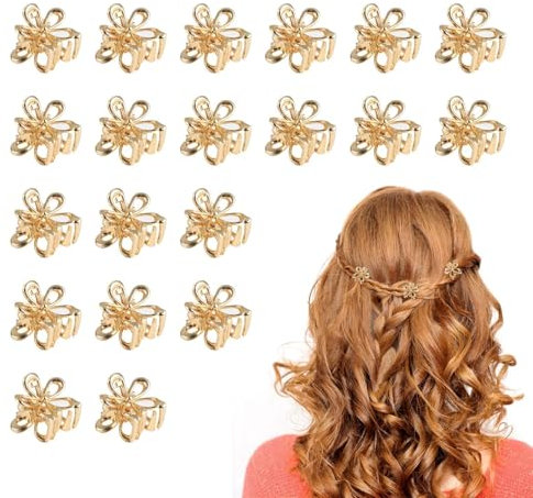 Lot de 20 petites pinces à cheveux en forme de fleur dorée pour femme, mini pinces à cheveux dorées pour cheveux, petites pinces à cheveux en forme de fleur dorée, accessoires de cheveux pour femmes