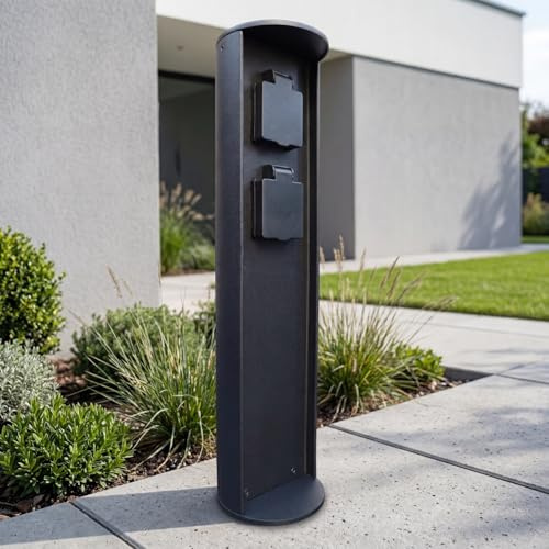 Colonnina di prese da esterno in alluminio nero IP44 presa da giardino con due prese H: 40 cm max. 3500 W resistente alle intemperie presa da esterno intramontabile ARKNON