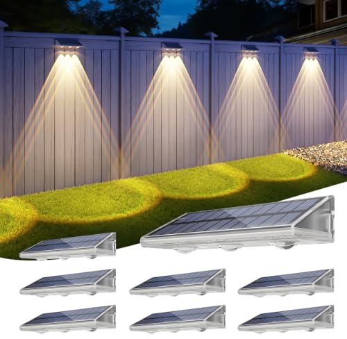YiLaie Solar Fence Lights Outdoor IP67 Waterproof 3 Modes Dusk to Dawn 8PK | 2000mAh Solar Outdoor Wall Lights, Warm/Cool/Neutral White LED Solar Lights Auto ON/OFF, for Outside Fence Wall Deck Gate