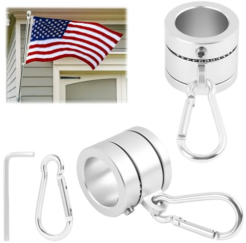2 Stück Aluminium Fahnenmast-Ringe mit Karabinerklemme – 360° drehbar, Fahnenmast Zubehör, Fahnenmast Halterung, Verstellbarer Durchmesser 1,8-2,5 cm, für Außenflaggen, für alle Wetterbedingungen