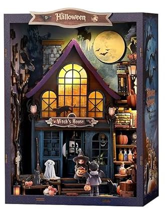 dijiusidy Book Nook Kit, Die magische Nacht im Schloss Bücherecke-Set für Erwachsene Teens, 3D-Puzzle-Puppenhaus-Set mit LED-Licht, DIY-Miniatur-Buchstützen-Dekor für Halloween