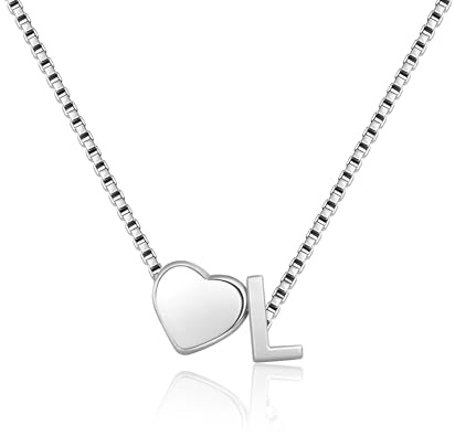 RMMD Kette Gold/Silber Damen - 18K Vergoldet/Weißgold Herz Kette mit Buchstabe Personalisierte Halskette Goldkette Necklace Women Jewelry Schmuck Geschenke für Freundin Frauen Teenager Mädchen