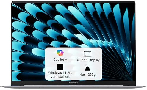 GEEKOM GeekBook X16 Pro Laptop, 1299g Metallgehäuse, 16 2.5K, Intel Core Ultra 5-125H, 32GB LPDDR5x 7500MT/s, 1TB SSD, USB4, Fingerabdrucksensor, DTS:X Ultra, bis zu 17h Akku, Copilot, Windows 11 Pro
