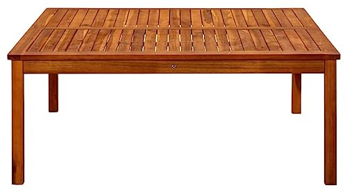 CIOURSTO Table Basse de Jardin Carrée, Bureau D'extérieur en Bois D'acacias avec Plateau à Lattes, Mobilier D'extérieur Fini à l'huile Naturelle pour Jardin, Terrasse et Bord de Piscine (110 x 110