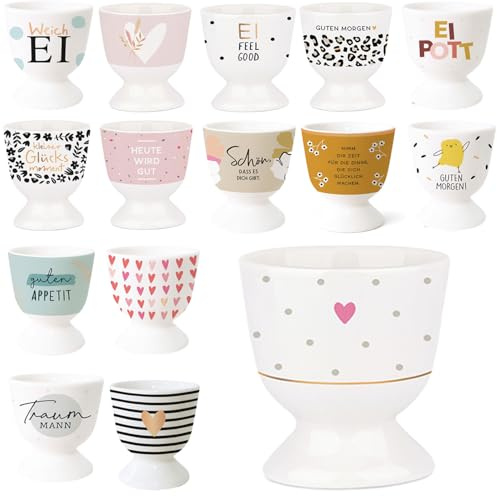 LS-LebenStil Gute Laune Eierbecher Motiv Herz mit Punkten - Exklusiv Echt-Gold, edle Eibecher, Eierhalter Eihalter, Deko am Frühstückstisch, Geschenk zur Hochzeit, Verlobung