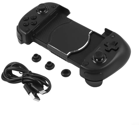 Accarugty Manette de jeu extensible sans fil 5.0 pour PS4, Switch et PC - Ergonomique, rétroéclairage LED, compatible avec téléphones de 135 à 173 mm (noir)