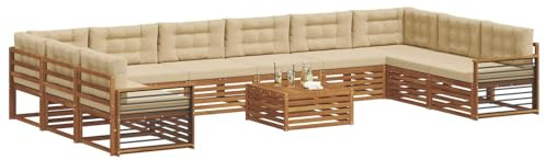vidaXL Sofagarnituren 11 pcs Natur und Beige Massivholz Akazie, Garten-Sofa, Robustes Outdoor-Sofa für die Terrasse, lässige Lounge, bequemes Wohngefühl