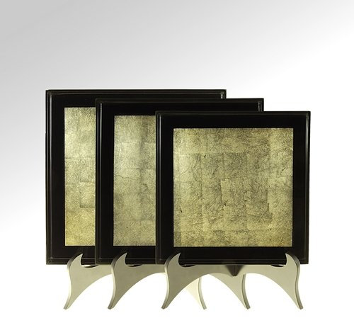LAQ Design - Tablett 3er-Set, Quadratisch, Holz, Lack, Deko Gold auf ECHTEM Blattsilber