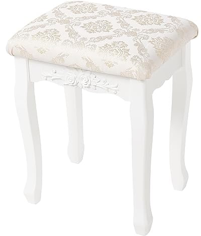 WOLTU Schminkhocker Sitzhocker, Landhaus Hocker, Barock Polsterhocker für Schminktisch, MDF Holz, Weiß lackiert, MB6011