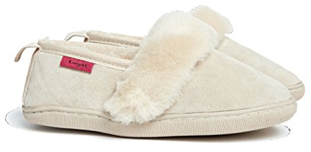 Reissner Lammfelle | Engel Hausschuhe Rhodos | Veloursleder | Innenfutter echtes Merino Lammfell | mit Fellkranz | 36 beige