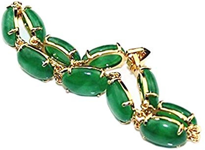 yigedan Damen-Armband 18 KGP vergoldet eiförmig grüner Jade Naturstein