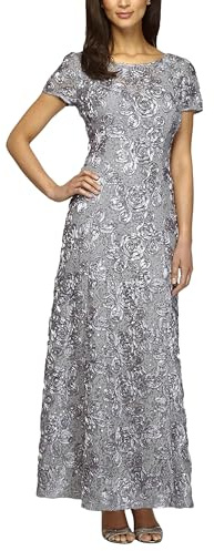 Alex Evenings Women's Long Rosette Mother of the Bride Dress with Short Sleeves, Formal Gown, Wedding Guest Mother of The Bride Dress (Pack of 1)