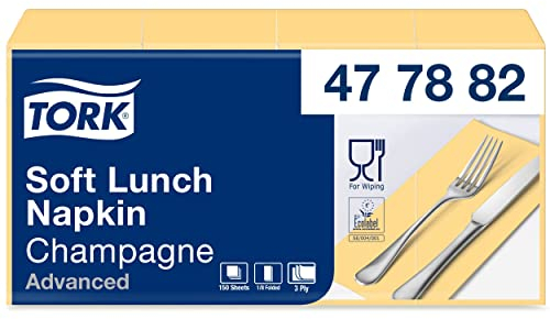 Tork 477882 Soft Lunchservietten Champagner 1/8 Falz / 3-lagige, vorgefaltete Servietten für kleine Gerichte oder Snacks / Advanced Qualität / 10 x 150 (1500) Papierservietten / 32,6 x 33 cm (B x L)