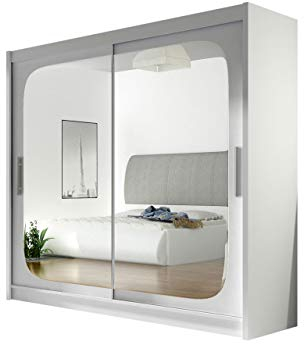 Mirjan24 Kleiderschrank mit Spiegel London VIII, Schwebetürenschrank, Schiebetürenschrank, Modernes Schlafzimmerschrank 180x215x58cm, Garderobe, Schlafzimmer (Weiß)