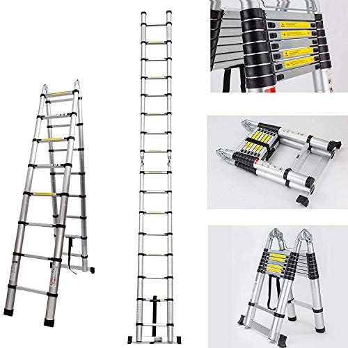 5M Multi-Purpose Aluminum Ladder Telescopic Folding A- Frame Ladder Extendable 16 Steps - UK